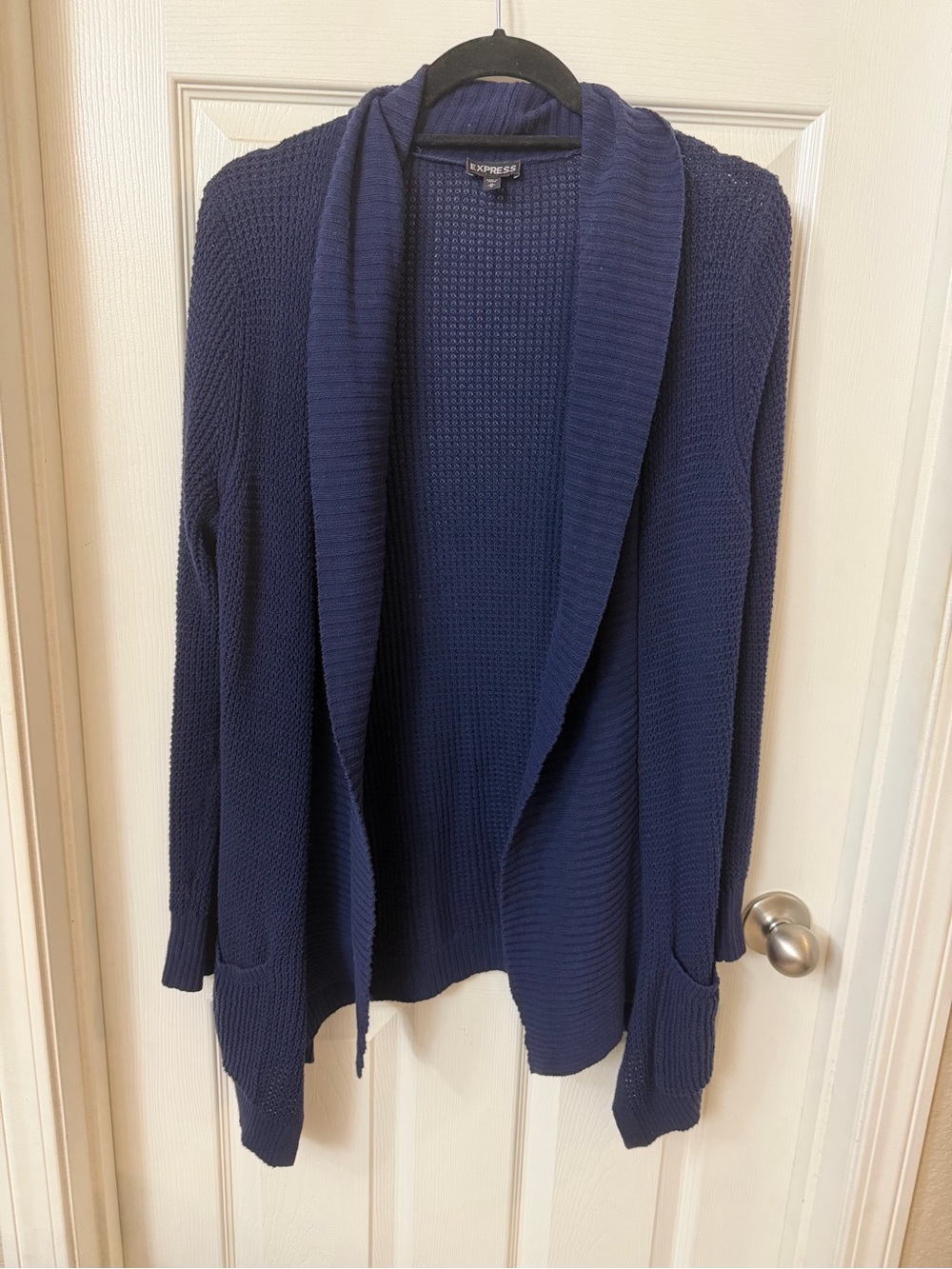 Express Navy Open-Front Shawl Collar Cardigan